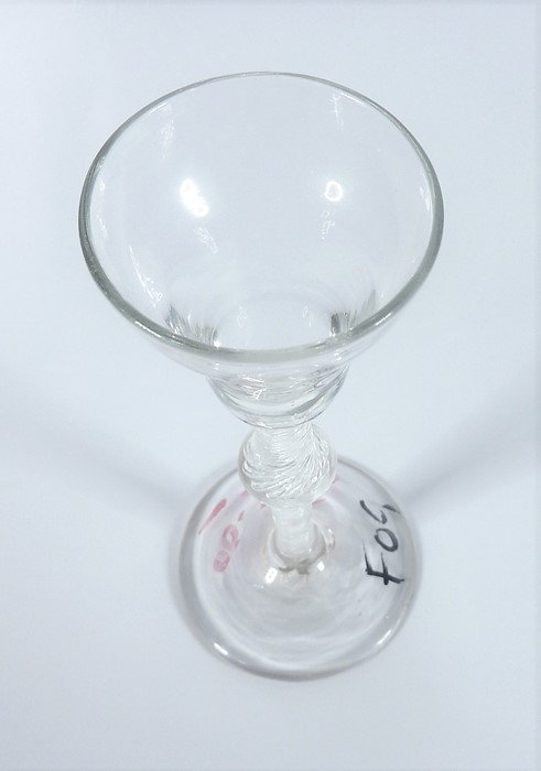 A circa 1760 pan top air-twist wine glass (approx. 16cm high)  Condition Report: Good overall - Image 3 of 4