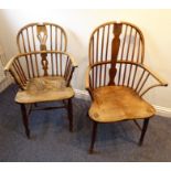 Two mid-19th century Windsor chairs for restoration; one comb-back example with shaped splat the