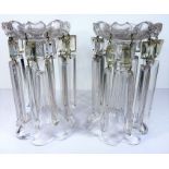 A fine pair of early 20th century hand-cut clear-glass table lustres with various droppers (20cm