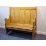 A pine box settle with panelled back (120cm wide)