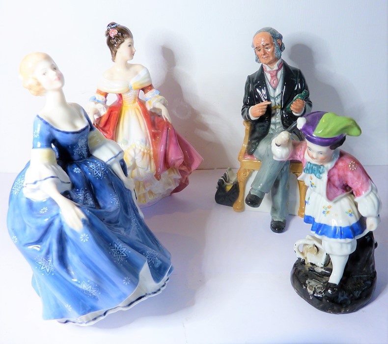 Three Royal Doulton figures; 'The Doctor' (HN 2858), 'Southern Belle' (HN 2229) and 'Hilary' (HN