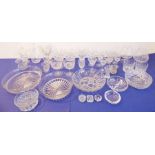 A quantity of good cut glassware; to include a set of six champagnes, wines and liqueurs, five bowls