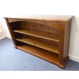 A modern open pine bookcase having fluted verticals and raised on plinth base (160cm wide x 33cm
