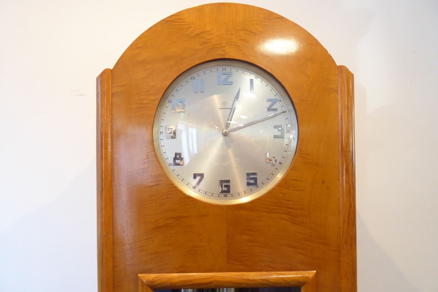 An unusual maple longcase clock in Biedermeier-style; the silver dial with Arabic numerals and - Image 2 of 12