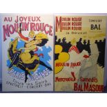 A large pair of unframed oil on canvas studies advertising the Moulin Rouge (each approx. 147cm x