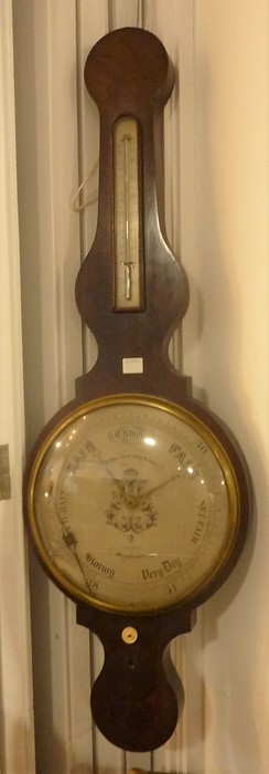 An oversized mid-19th century wheel barometer; silvered thermometer dial and the round silvered - Image 4 of 4