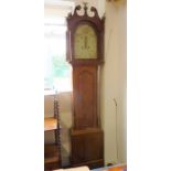 An early 19th century oak-cased and mahogany cross-banded eight-day longcase clock; the broken