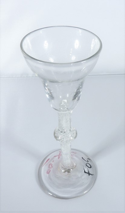 A circa 1760 pan top air-twist wine glass (approx. 16cm high)  Condition Report: Good overall - Image 2 of 4