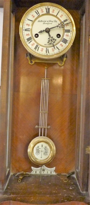 A late 19th century walnut-cased wall-hanging regulator-style clock; the white-enamel dial signed ' - Image 4 of 4