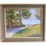 Ken POTTER;a gilt-framed oil on artist's board 'The Medway from Rochester Castle', signed lower