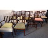 Various 18th century mahogany chairs comprising twelve Sheraton-period dining chairs together with