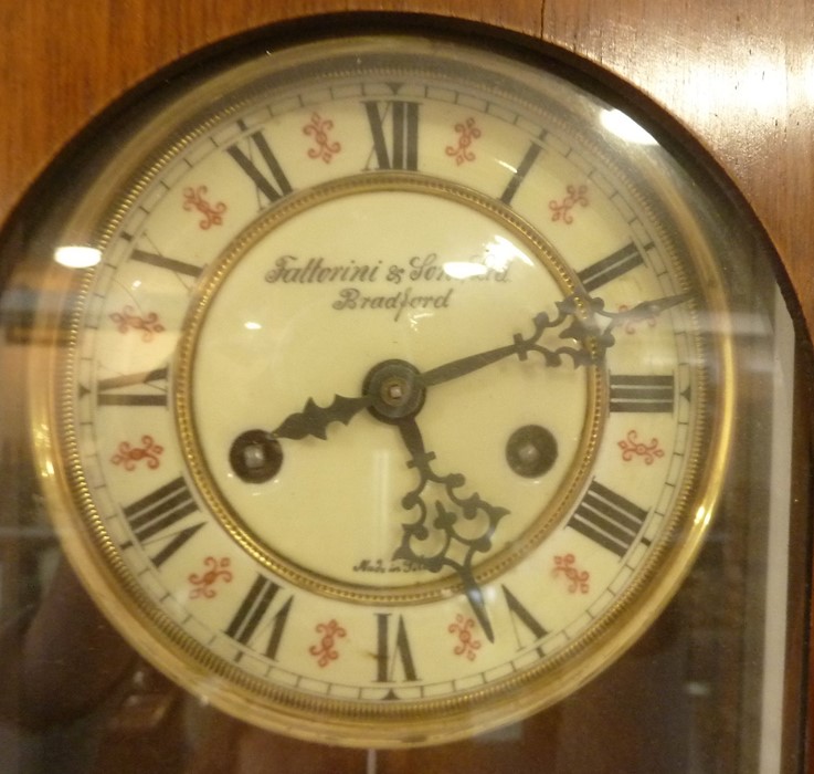 A late 19th century walnut-cased wall-hanging regulator-style clock; the white-enamel dial signed ' - Image 3 of 4