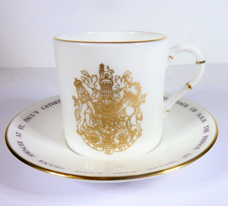 A 12-place Royal Worcester fine bone china coffee service; commemorating the marriage of HRH - Image 3 of 5