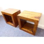 A pair of modern stained hardwood bedside-style cabinets with open spacers (each 45cm wide)