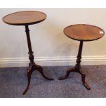 Two circular-topped mahogany wine tables on tripod bases