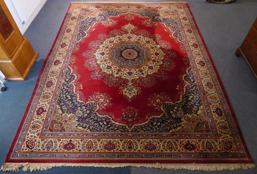 A large and fine Persian-style carpet; the central multi-coloured mon with Moorish-style palmettes - Image 2 of 4