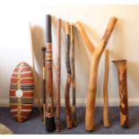 A further quantity of mostly decorated Aboriginal Art formed from varying sized branches