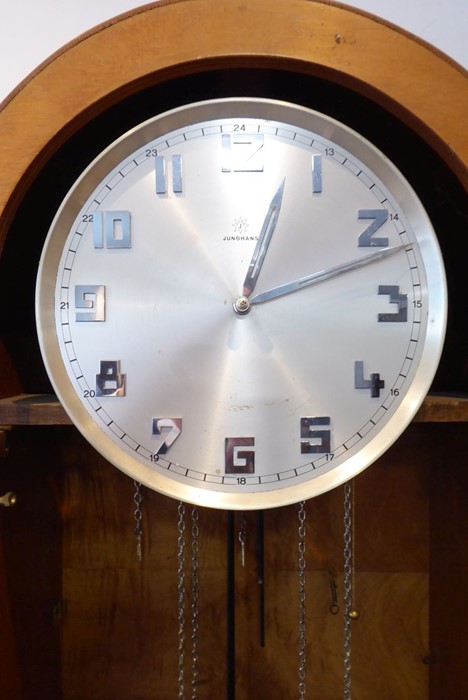 An unusual maple longcase clock in Biedermeier-style; the silver dial with Arabic numerals and - Image 11 of 12