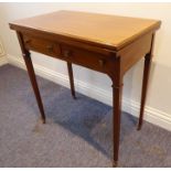 An unusual Edwardian mahogany, boxwood-strung and satinwood cross-banded gaming table; the hinged