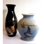 A good Royal Copenhagen ovoid porcelain vase decorated with a mermaid looking out to sea and