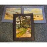Annette GRIFFITHS; three framed oil on artist's board to include 'Walberswick Beach', 'The Thames at