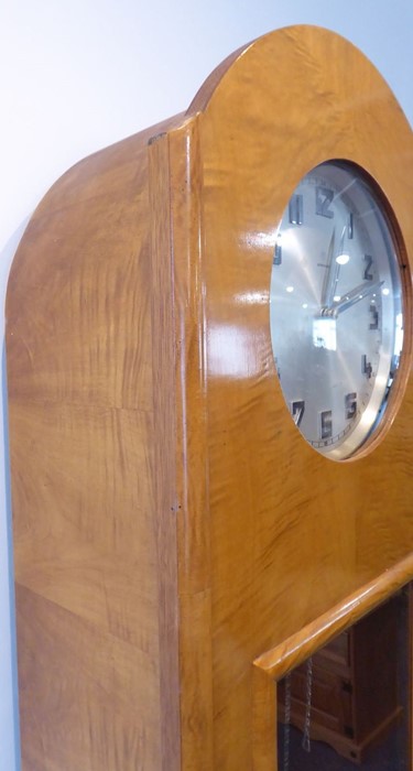 An unusual maple longcase clock in Biedermeier-style; the silver dial with Arabic numerals and - Image 9 of 12