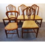 Four Hepplewhite mahogany dining chairs together with a late 19th century rattan-cane-seated bedroom