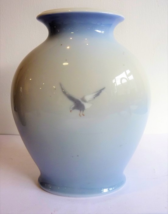 A good Royal Copenhagen ovoid porcelain vase decorated with a mermaid looking out to sea and - Image 4 of 6