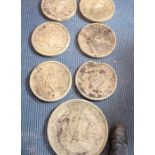 Seven unusual circular garden stepping stones; modelled as British coinage: 6 x 1956 farthings (31cm