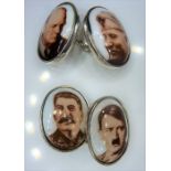 A pair of silver and porcelain cufflinks of Second World War political leaders  (The cost of UK