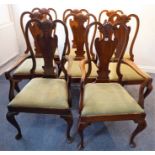 A good set of eight (6+2) Queen Anne-style mahogany dining chairs; each with scrolling top rail
