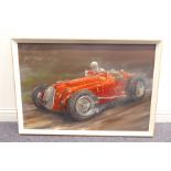 Lionel ROUSE (British) 1911-1984; a framed oil on artist's board study of motor racing, 'Red