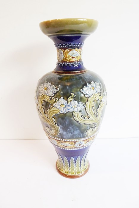 A large Royal Doulton Lambethware vase (33cm high)