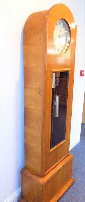 An unusual maple longcase clock in Biedermeier-style; the silver dial with Arabic numerals and - Image 3 of 12