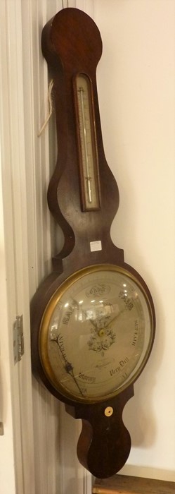 An oversized mid-19th century wheel barometer; silvered thermometer dial and the round silvered - Image 2 of 4