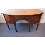 A George III period mahogany sideboard; of breakfront section with single drawer flanked by deep