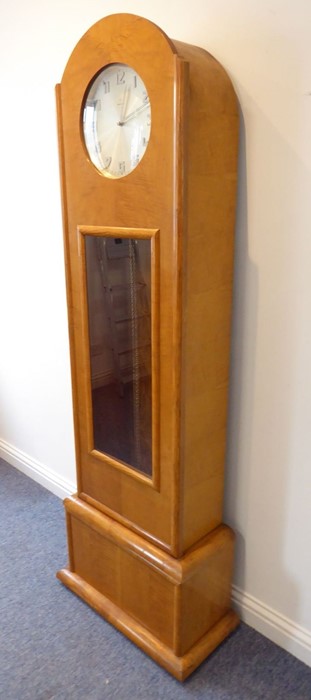 An unusual maple longcase clock in Biedermeier-style; the silver dial with Arabic numerals and - Image 6 of 12