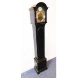 An ebonised cased grandmother clock of slim proportions; the 17cm broken-arch dial signed 'Tempus
