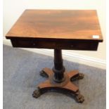 A William IV/early Victorian rosewood centre table, single full-width drawer, turned stem with