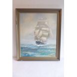 Lionel ROUSE (British) 1911-1984; a framed oil on artist's board marine study of a clipper at full