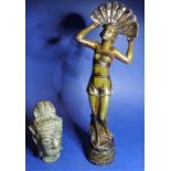 An early 20th century spelter figure of a female dancer holding a fan (29cm), together with a cast