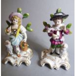 A pair of early 20th century Continental hand-decorated porcelain figures in Bocage style; the young