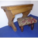 A pitch pine stool and a smaller upholstered stool with turned legs (probably 19th century) (2)