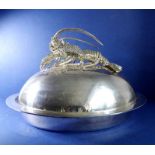 A fine, large and unusual Franco Lagini silver-plated seafood platter with domed cover; the