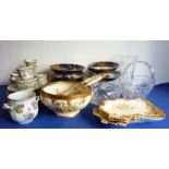 An assortment of ceramics and glassware: a part dessert service (French), each piece with floral