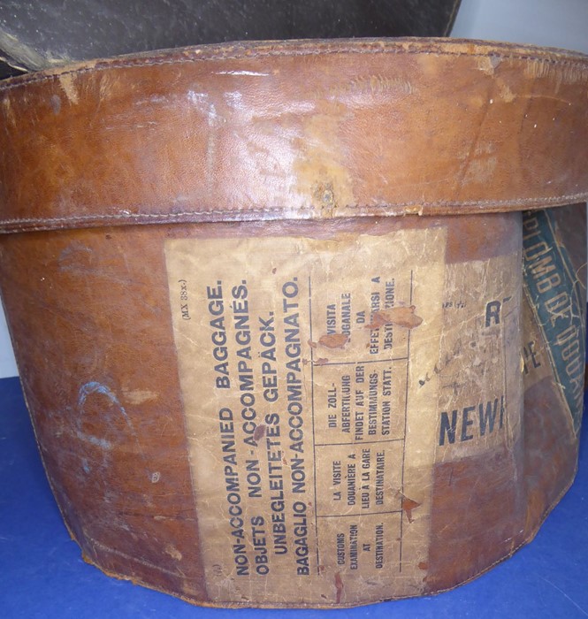 Three hat boxes and a small two-handled wooden-sided travel trunk; original shipping labels pasted - Image 8 of 20