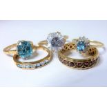 Five 9-carat gold stone-set rings, (sizes L/M; O; M; O; I/J); (one a/f) (combined gross weight 11.