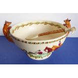 A Crown Devon (Fieldings) two-handled salad bowl; the handles as foxes (one with ear away) and
