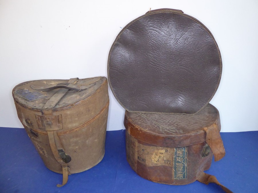 Three hat boxes and a small two-handled wooden-sided travel trunk; original shipping labels pasted - Image 2 of 20