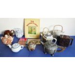 An interesting selection of ten, mostly handmade ceramic, teapots; one Art Deco pewter example,